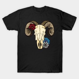 Ram Skull with Desert Flowers T-Shirt